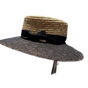 NEW 100% Wheat straw hat with black ribbon and bow